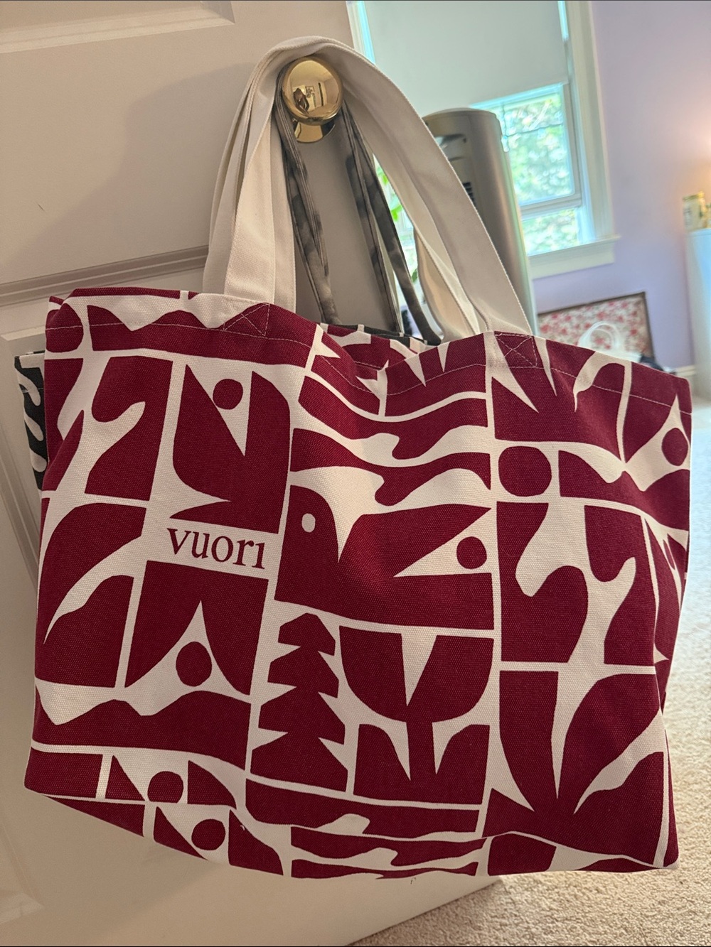 Vuori Maroon & White Graphic Canvas Tote